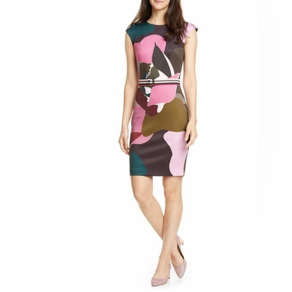 Ted Baker Dresses & Skirts - Ted Baker Maple Swirl Pencil Dress Size 2/Medium Pink Green EUC